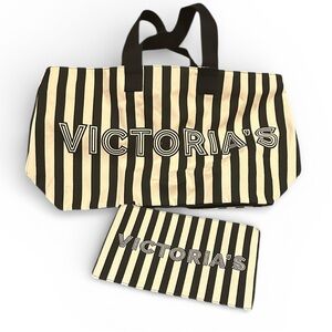 Victoria's Secret Black and White Striped Tote Bag